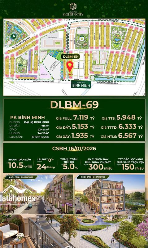 🏡  ĐLBM-69 🍀 🍀 🍀 Cơ hội đầu tư vàng – Vị trí kim cương trên Đại lộ Bình Minh