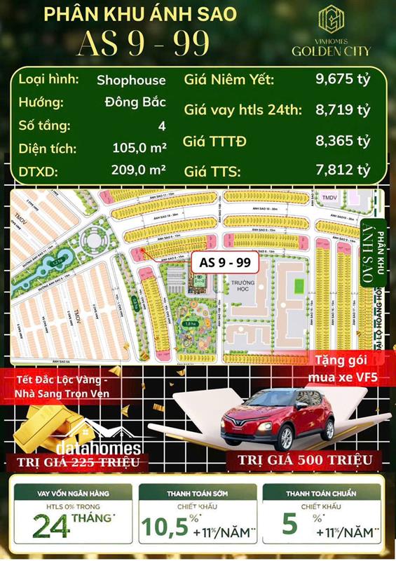 9,6 tỷ còn 7,8 tỷ: Shophouse AS9-99 Nhà phố thương mại Ánh Sao – đón lộc vàng